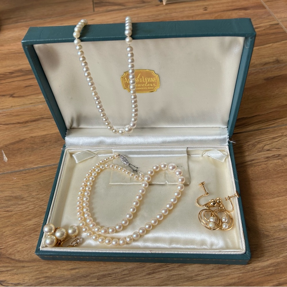 Set of Argo & Lehne Jewelers Pearl Necklaces and Clip On Earrings